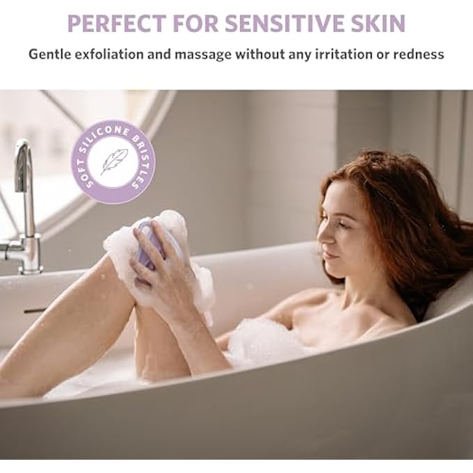 Sndyi Silicone Body Scrubber, Gentle Exfoliating Body Scrubber for Sensitive Skin, Leaf Shaped Shower Scrubber for Body with Lathering Bristles, Silicone Loofah Body Brush for Showering, Purple - Image 5